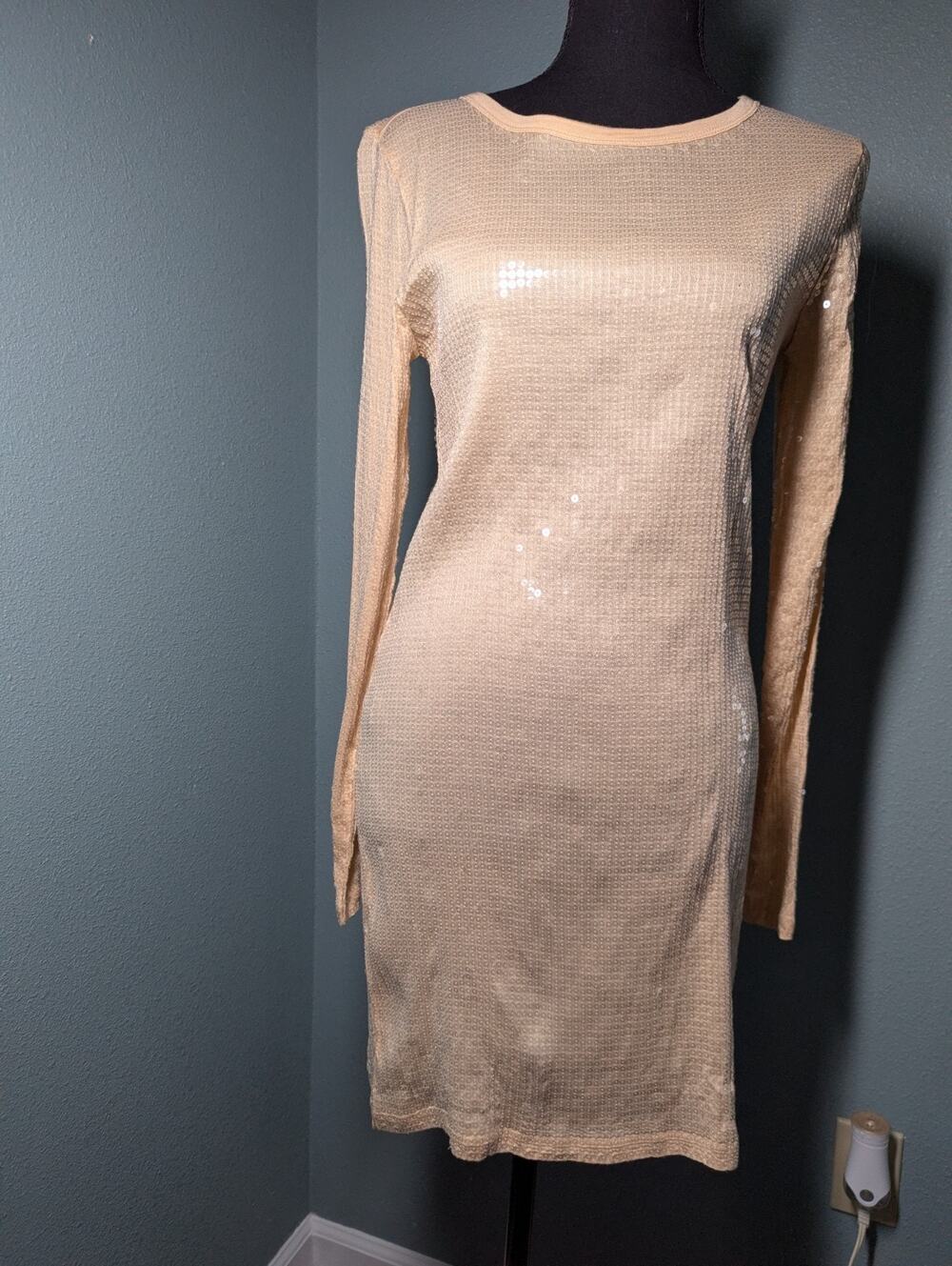 Michael Kors Sexy Sequence Dress, Champagne Colored, PS, Mini Dress